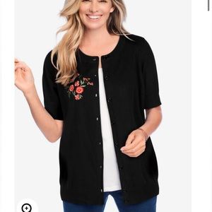 NWOT Embroidered Short Sleeve Cardigan